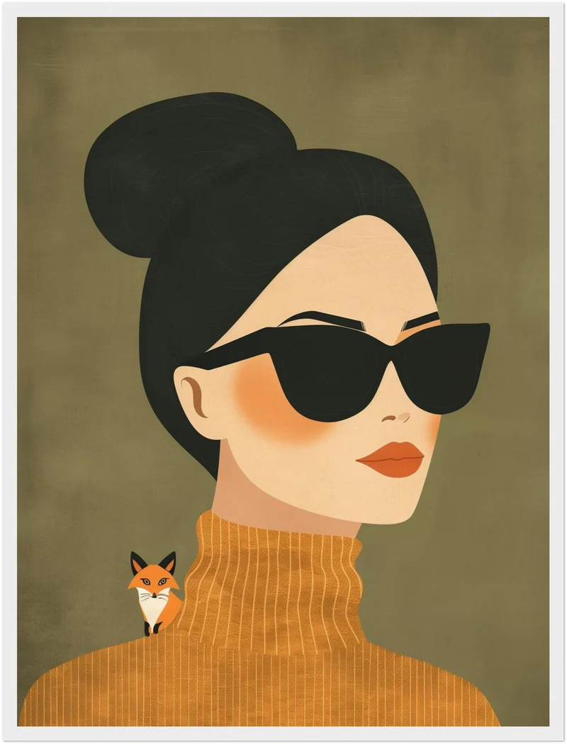 Frau mit Sonnenbrille und Fuchs Poster
