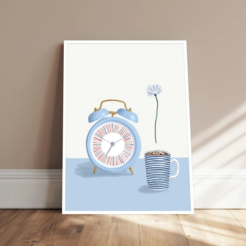Wecker mit Kaffeetasse Poster