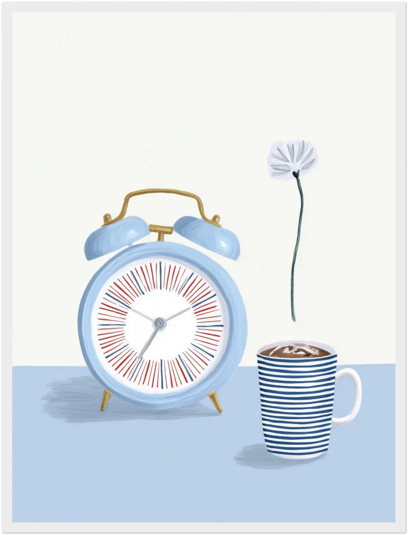 Wecker mit Kaffeetasse Poster