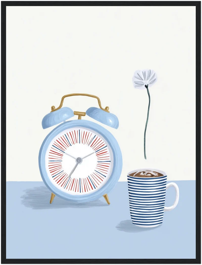 Wecker mit Kaffeetasse Poster
