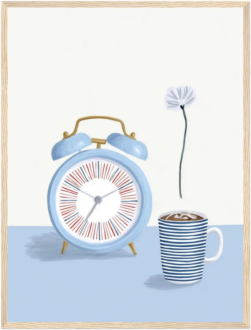Wecker mit Kaffeetasse Poster
