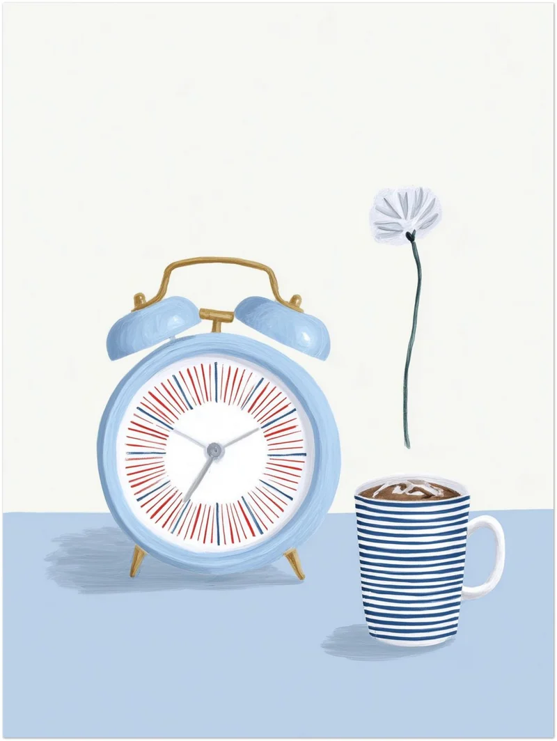 Wecker mit Kaffeetasse Leinwandbild