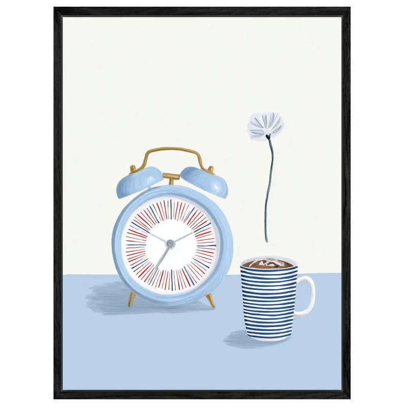 Wecker mit Kaffeetasse Leinwandbild