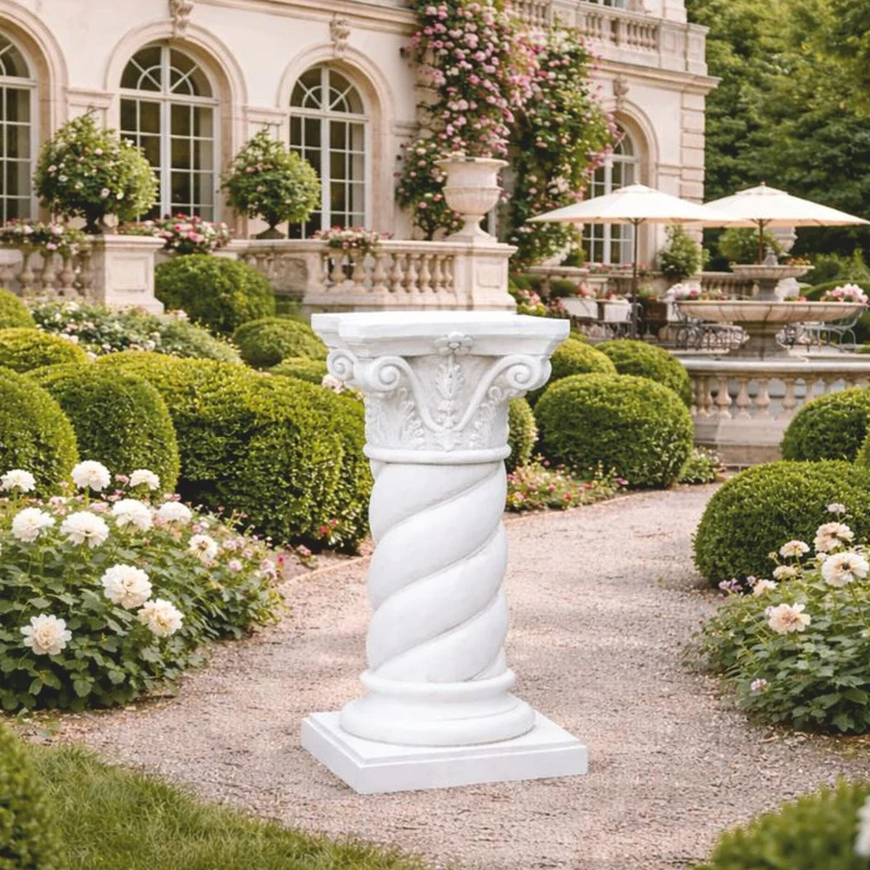 Casa Padrino Barock Garten Deko Säule Weiß H. 70 cm - Barockstil Garten Deko