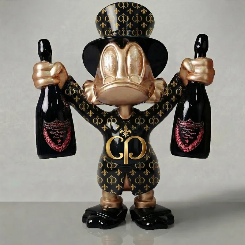 Casa Padrino XXL Deko Skulptur Ente Schwarz / Gold H. 170 cm - Deko Figur
