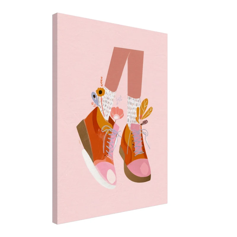 Orangene Schuhe mit Blumen Leinwandbild