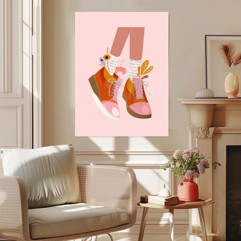 Orangene Schuhe mit Blumen Poster