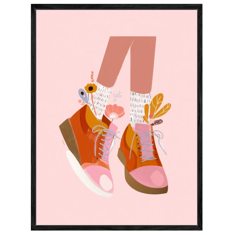 Orangene Schuhe mit Blumen Leinwandbild