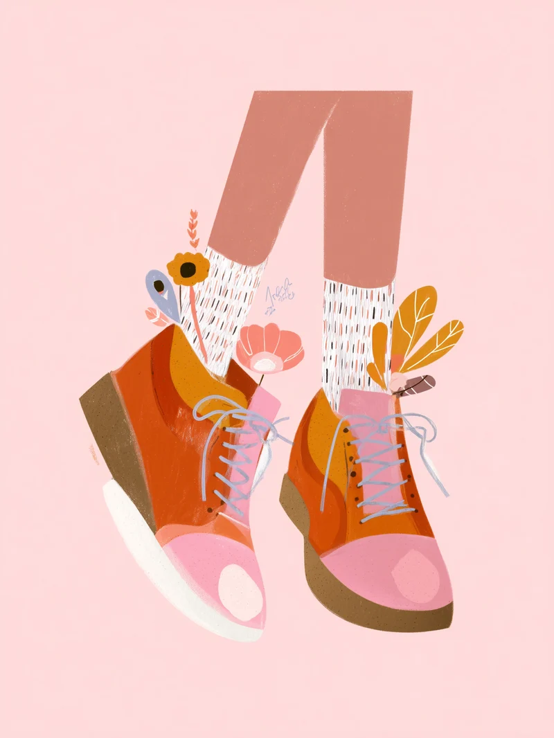 Orangene Schuhe mit Blumen Poster