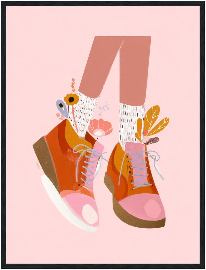 Orangene Schuhe mit Blumen Poster