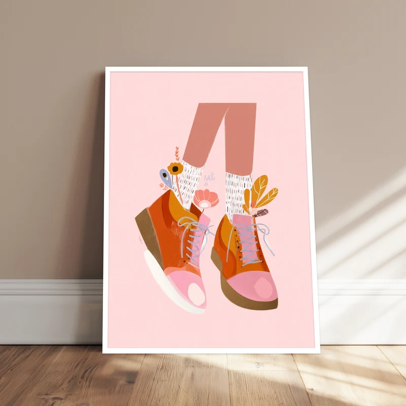 Orangene Schuhe mit Blumen Poster