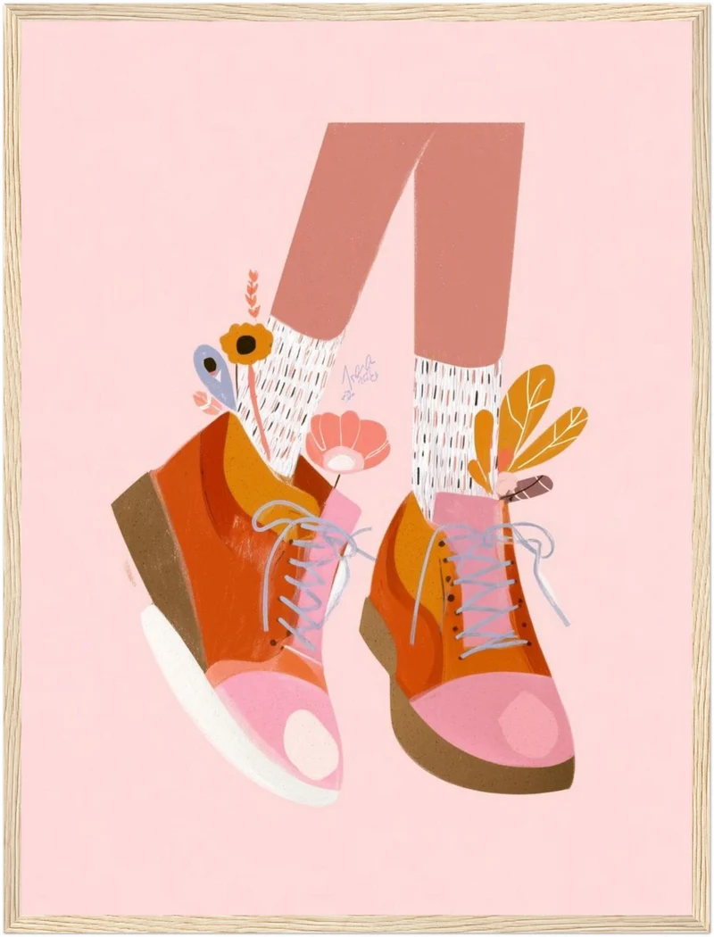 Orangene Schuhe mit Blumen Poster