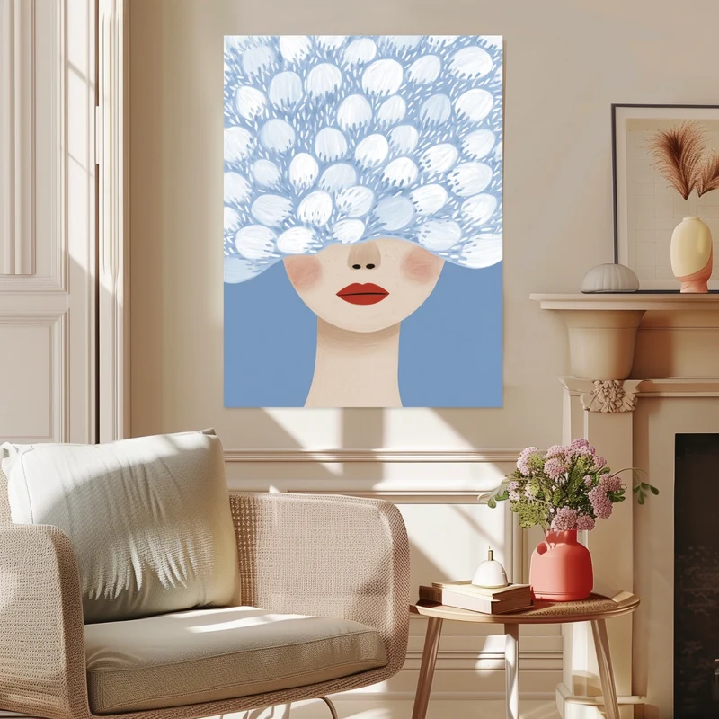 Blumenhaar mit roten Lippen Poster