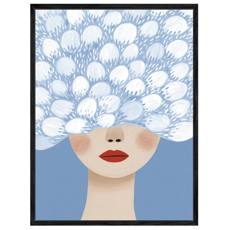 Blumenhaar mit roten Lippen Leinwandbild