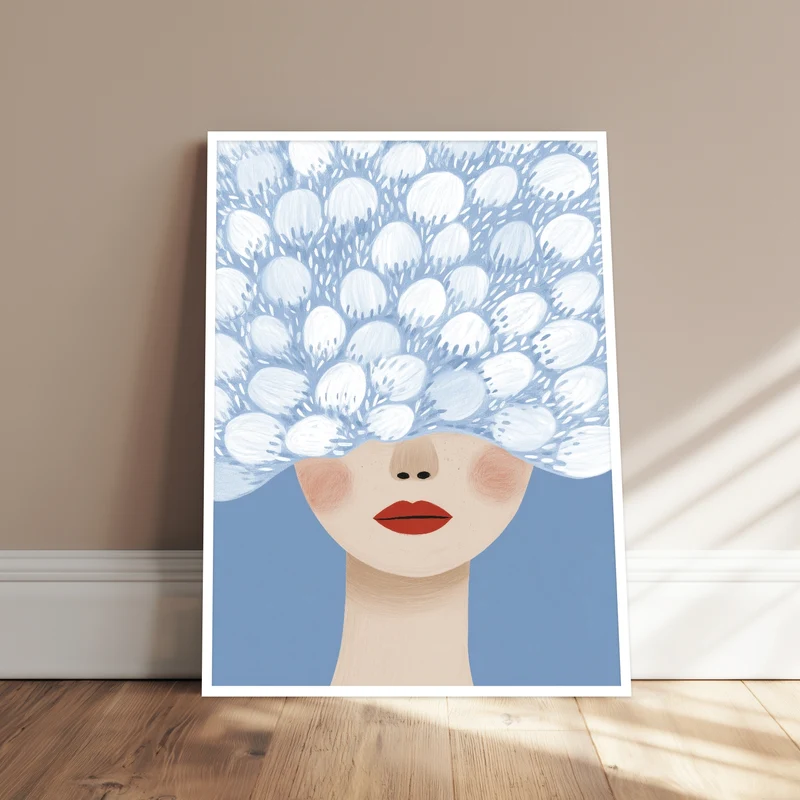 Blumenhaar mit roten Lippen Poster
