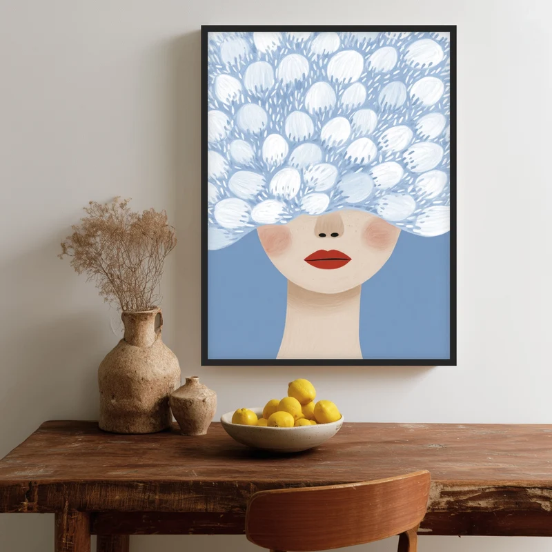 Blumenhaar mit roten Lippen Poster