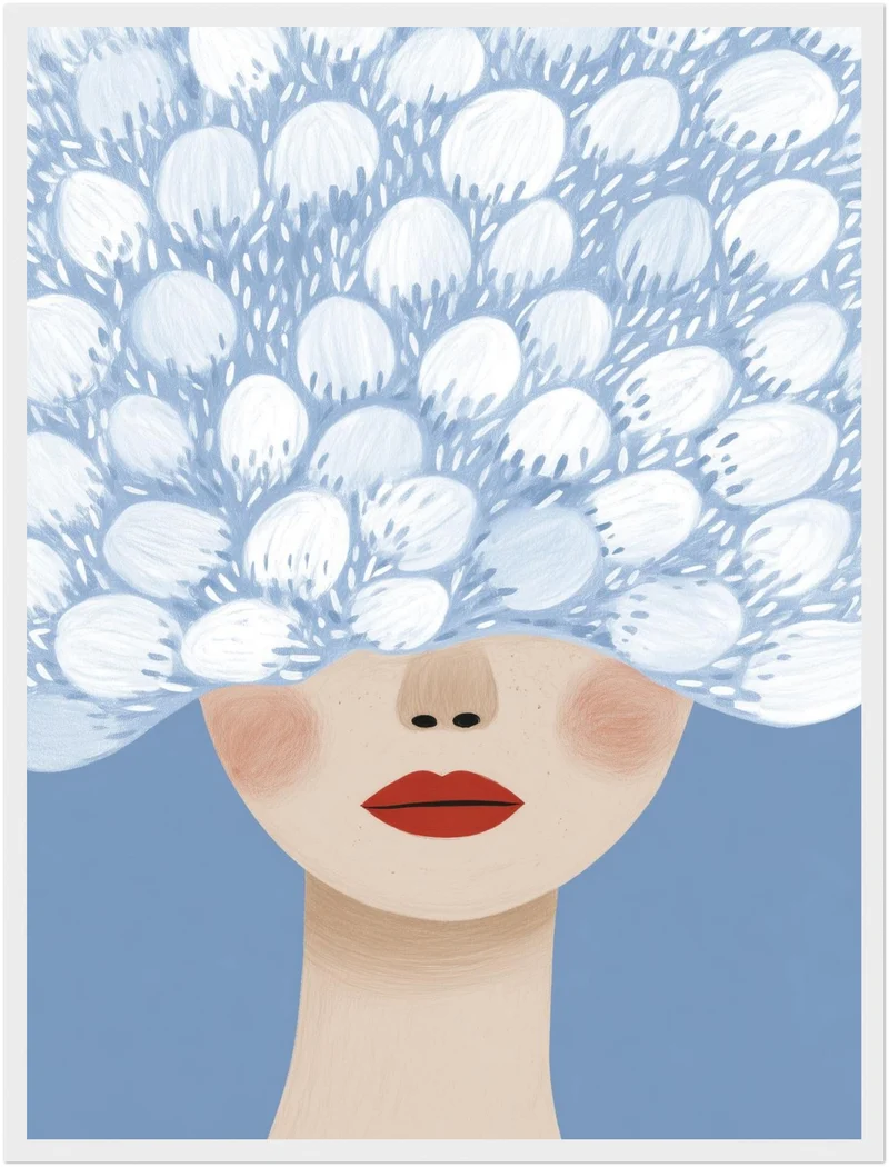 Blumenhaar mit roten Lippen Poster
