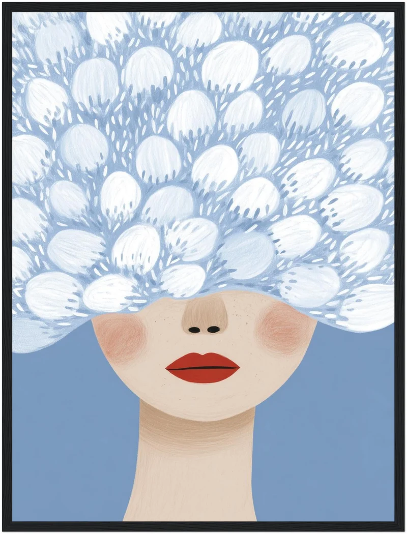 Blumenhaar mit roten Lippen Poster