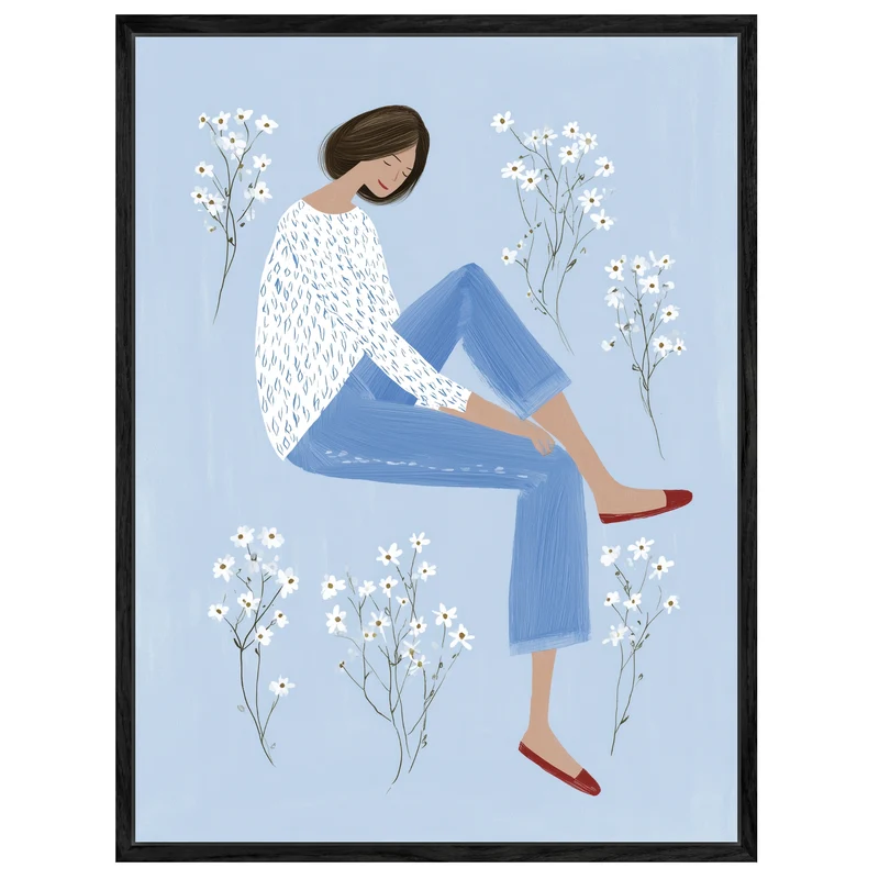 Sitzende Frau mit Blumen Leinwandbild