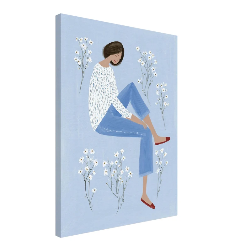Sitzende Frau mit Blumen Leinwandbild