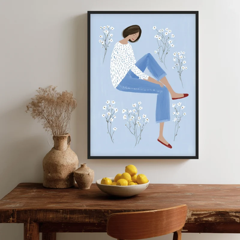 Sitzende Frau mit Blumen Poster