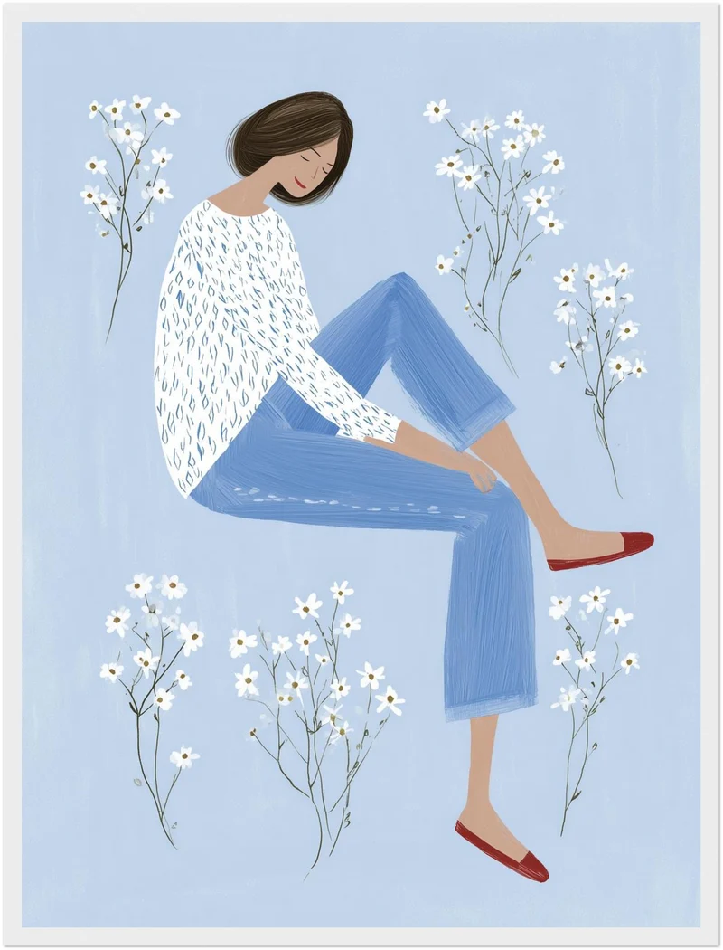 Sitzende Frau mit Blumen Poster