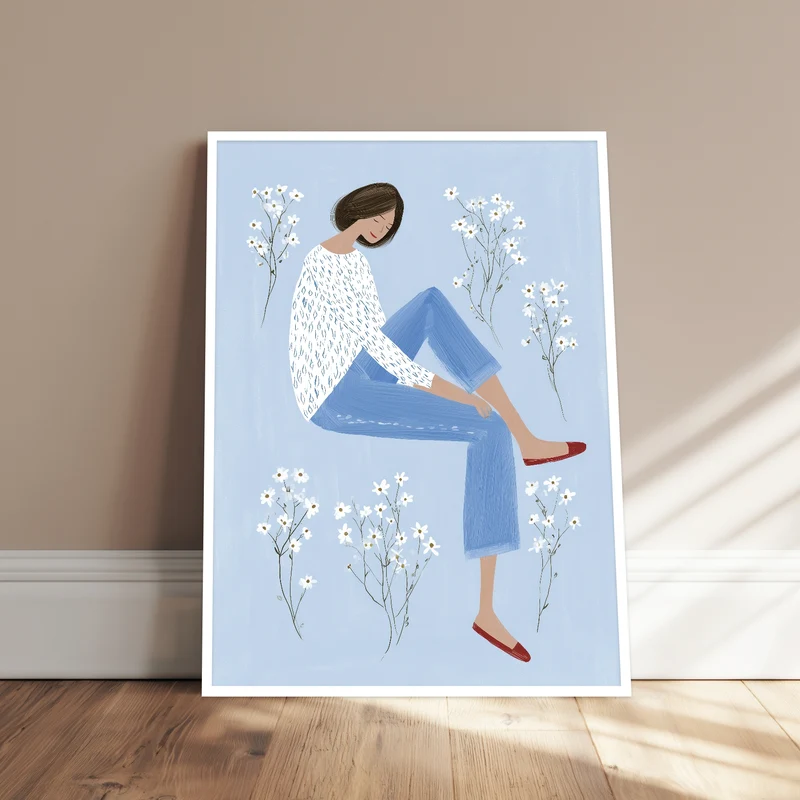 Sitzende Frau mit Blumen Poster