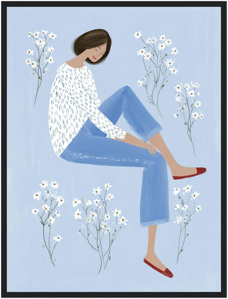 Sitzende Frau mit Blumen Poster