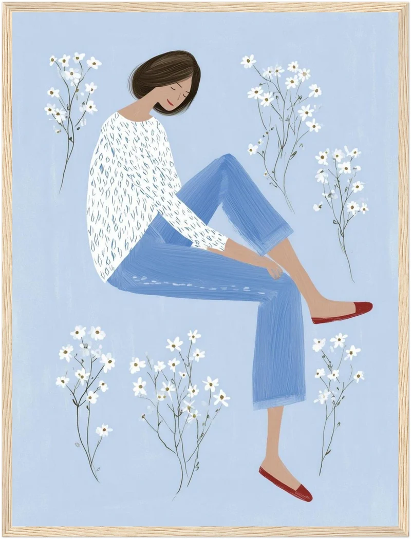 Sitzende Frau mit Blumen Poster