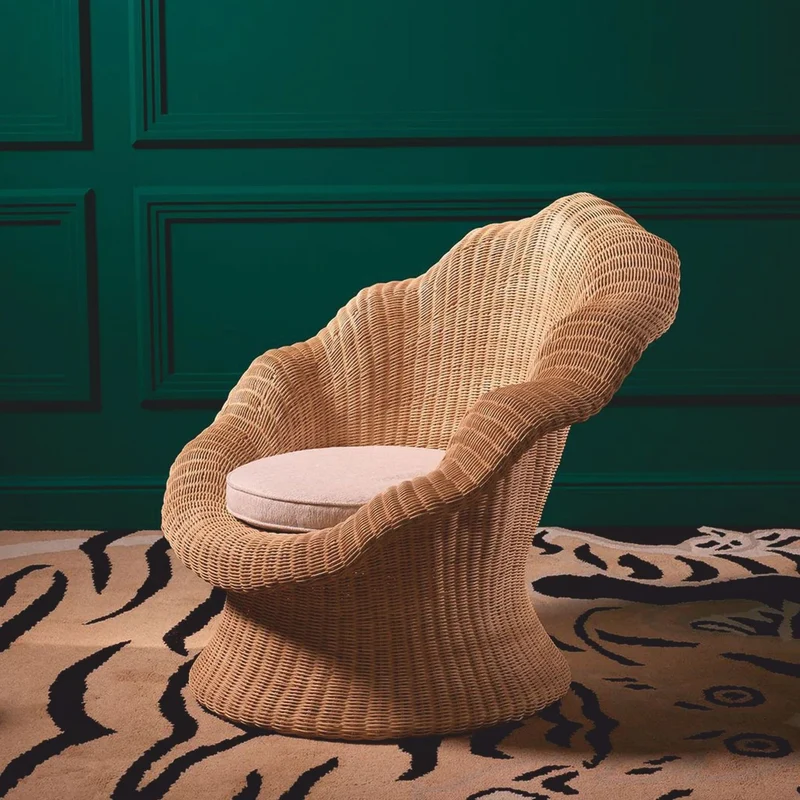 Casa Padrino Luxus Rattan Sessel Naturfarben / Creme - Rattan Wohnzimmer Möbel