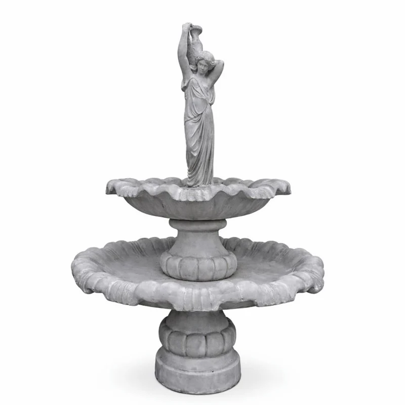 Casa Padrino Barock Springbrunnen Frau mit Krug Grau Ø 130 x H. 185 cm - Gartenbrunnen