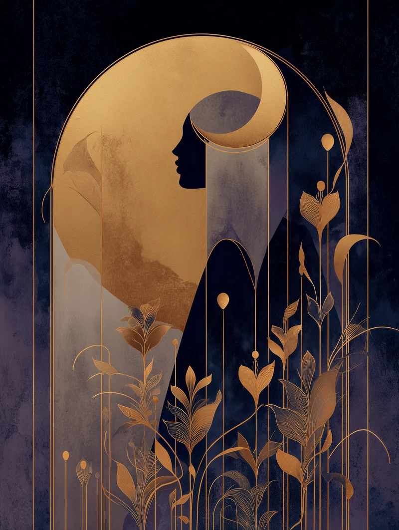 Goldene weibliche Silhouette Pflanzen Poster