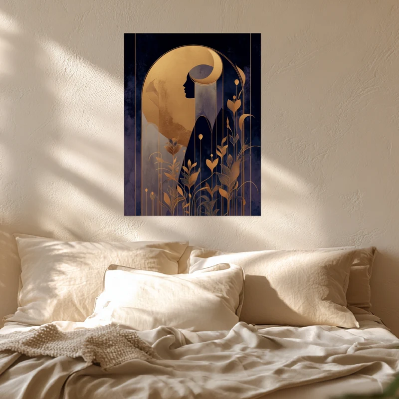 Goldene weibliche Silhouette Pflanzen Poster