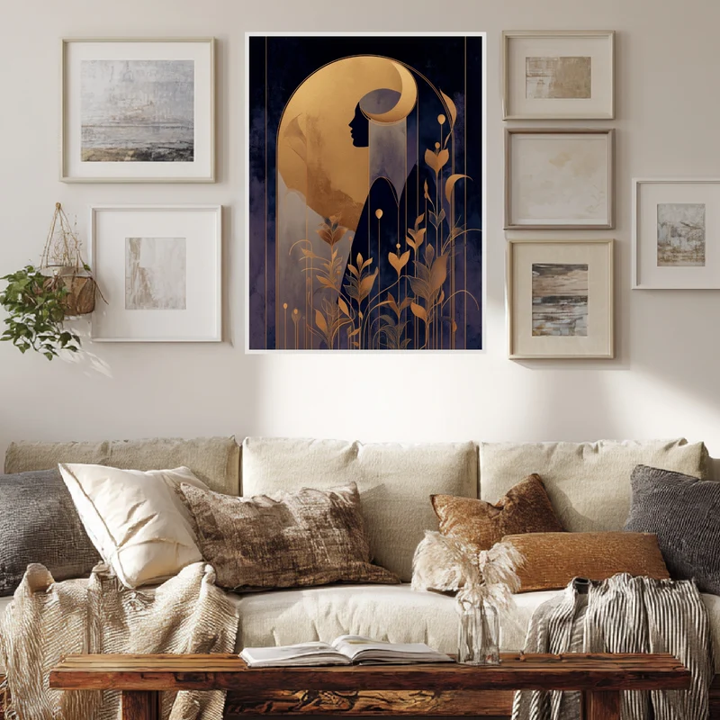 Goldene weibliche Silhouette Pflanzen Poster