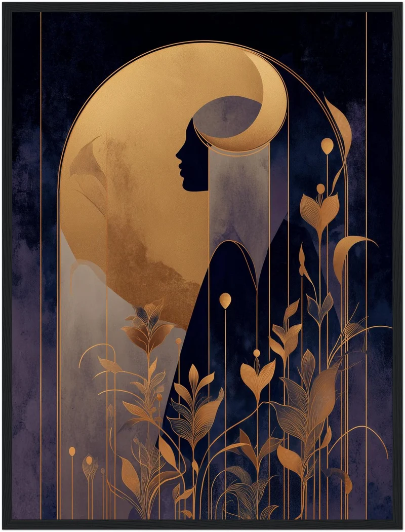 Goldene weibliche Silhouette Pflanzen Poster