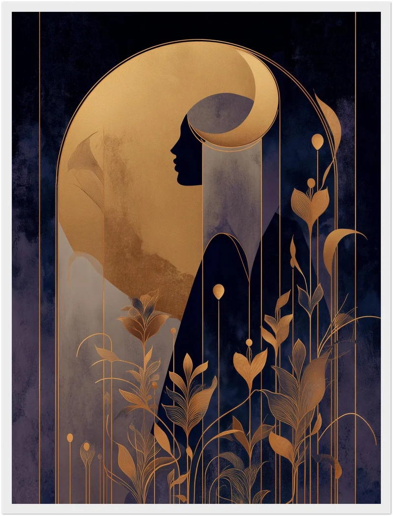 Goldene weibliche Silhouette Pflanzen Poster