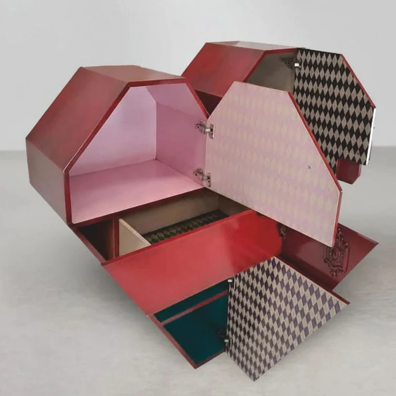 Casa Padrino Luxus Barock Schrank in Herzform Rot / Bunt H. 155 cm - Barock Möbel