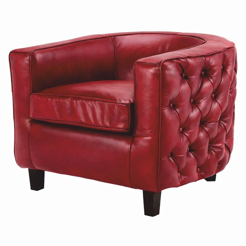 Casa Padrino Luxus Chesterfield Echtleder Sessel Rot / Schwarz - Leder Möbel