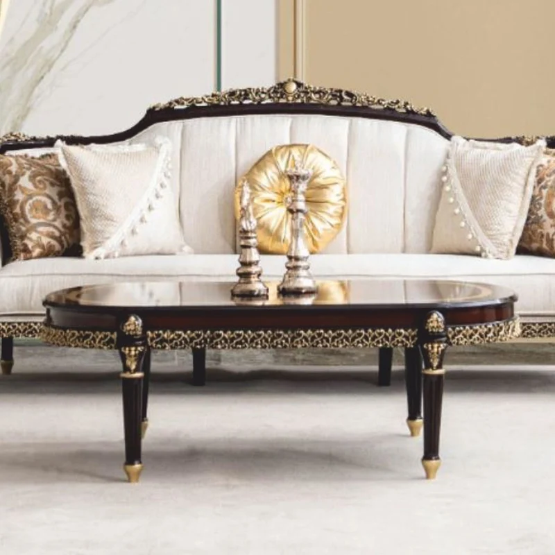 Casa Padrino Luxus Barock Couchtisch Dunkelbraun / Gold 138 cm - Barock Möbel