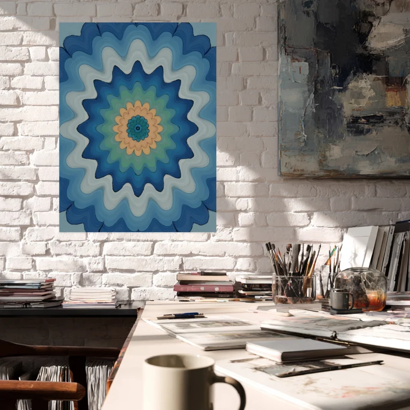 Wellenförmige Mandala Blüte Leinwandbild
