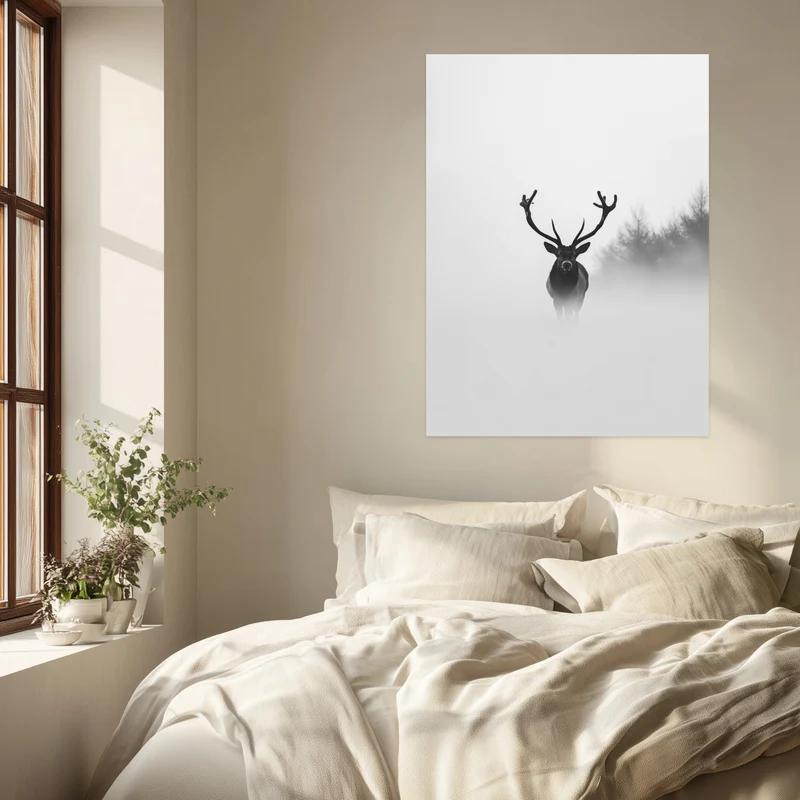 Hirsch im Nebel Leinwandbild