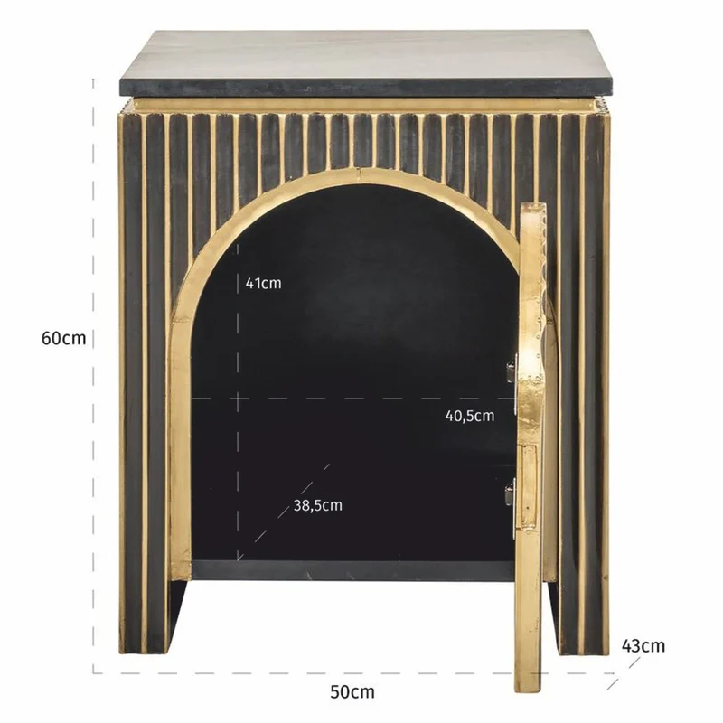 Casa Padrino Luxus Nachttisch mit Tür und Marmorplatte Schwarz / Gold H. 60 cm