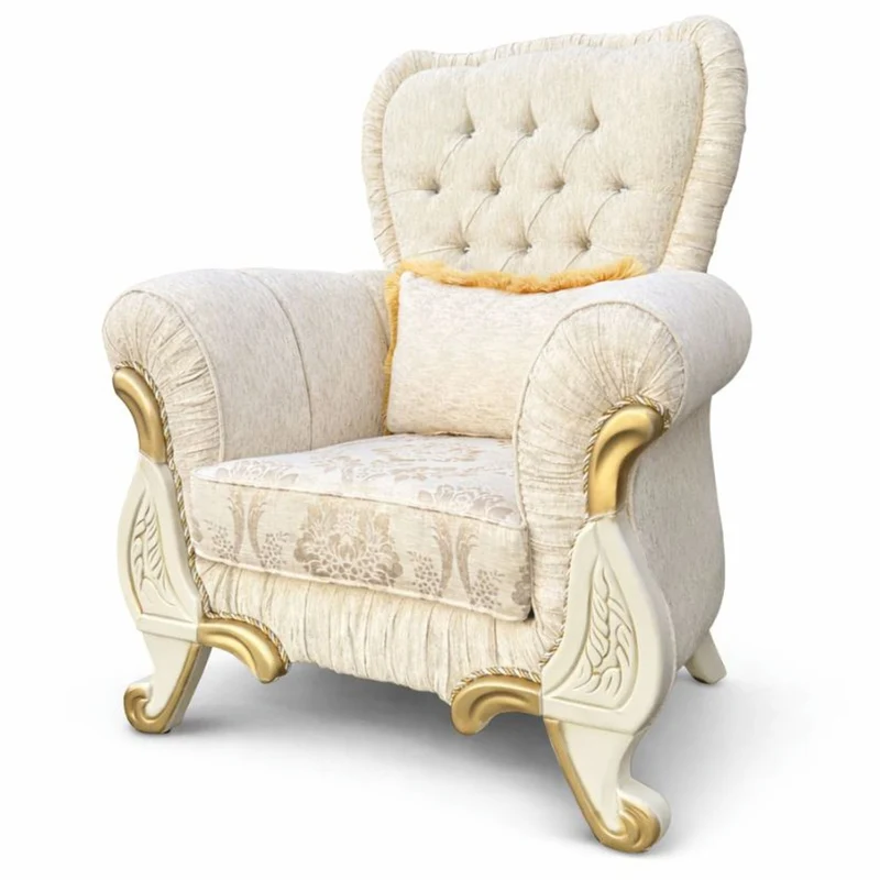 Casa Padrino Luxus Barock Sessel Creme / Gold - Prunkvolle Barock Möbel