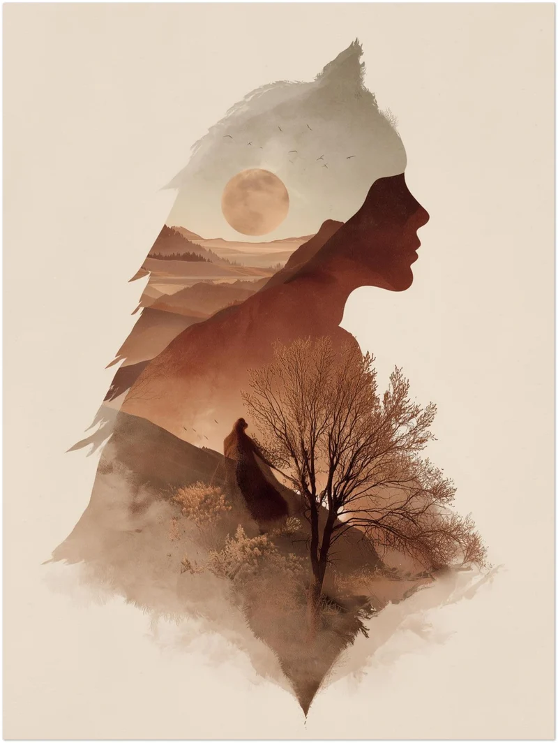 Weibliches Profil Landschaft Leinwandbild