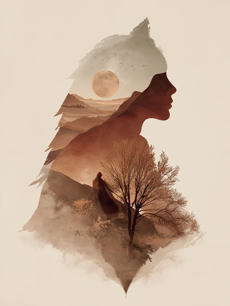 Weibliches Profil Landschaft Poster