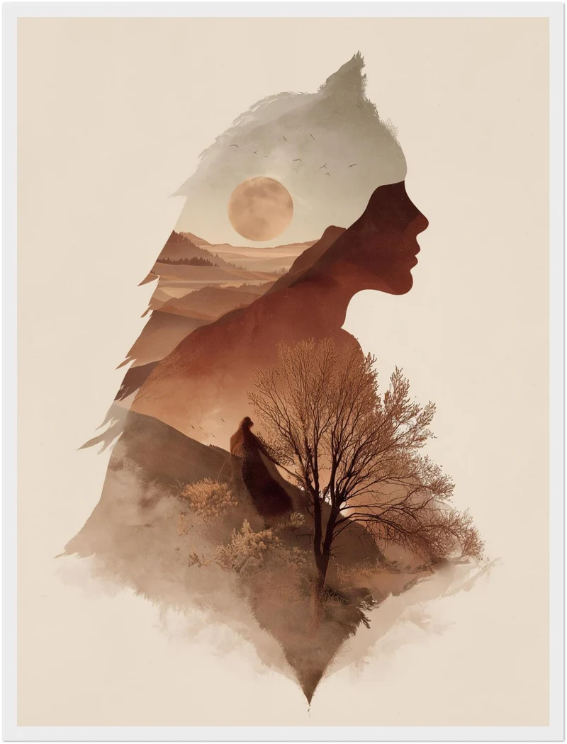 Weibliches Profil Landschaft Poster