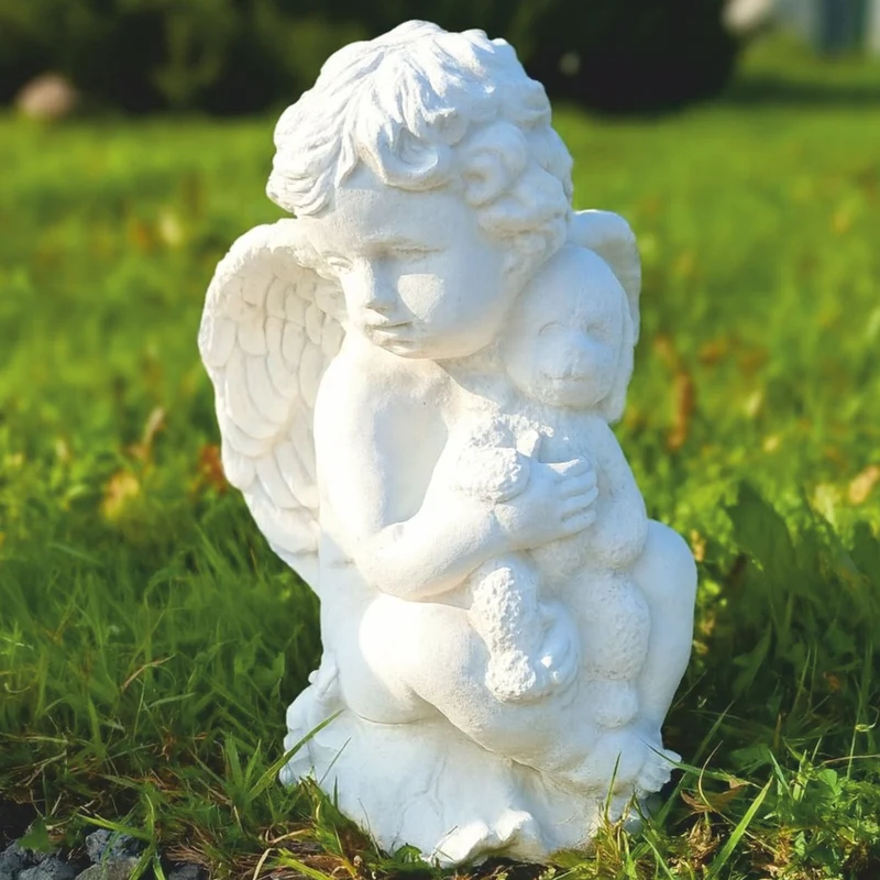 Casa Padrino Jugendstil Garten Deko Skulptur Engel Weiß H. 36 cm - Garten Figur