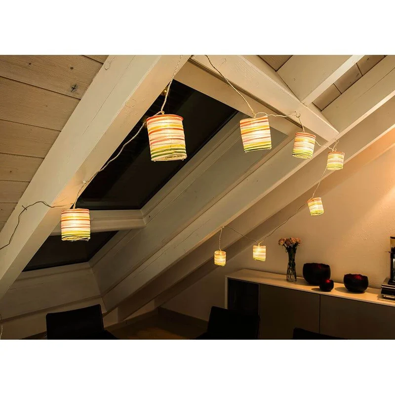 LED Dekolichterkette bunte Papierlaterne 16 Warmweiße Dioden