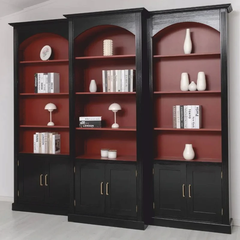 Casa Padrino Landhausstil Bücherschrank 3er Set Schwarz / Bordeauxrot - Landhausstil Möbel