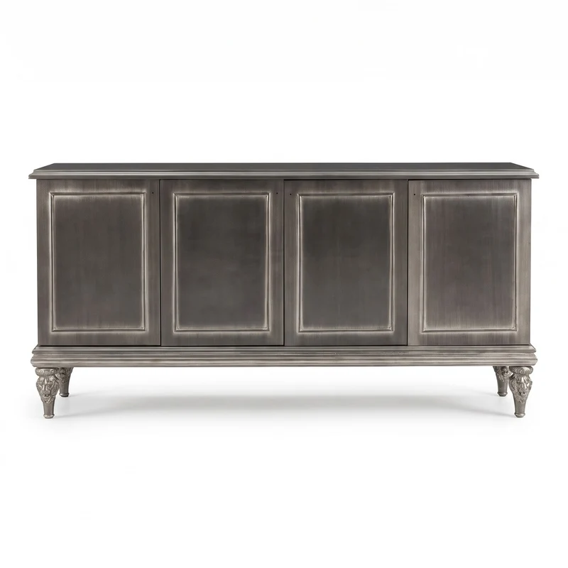Casa Padrino Luxus Barock Sideboard mit 4 Türen Grau 200 cm - Handgefertigtes Barock Möbelstück aus Massivholz